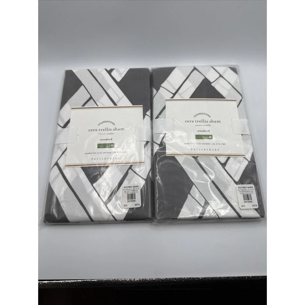 Pottery‎ Barn Standard Pillow Shams Gray Cera Bamboo Trellis Set 2 Tiki Coastal